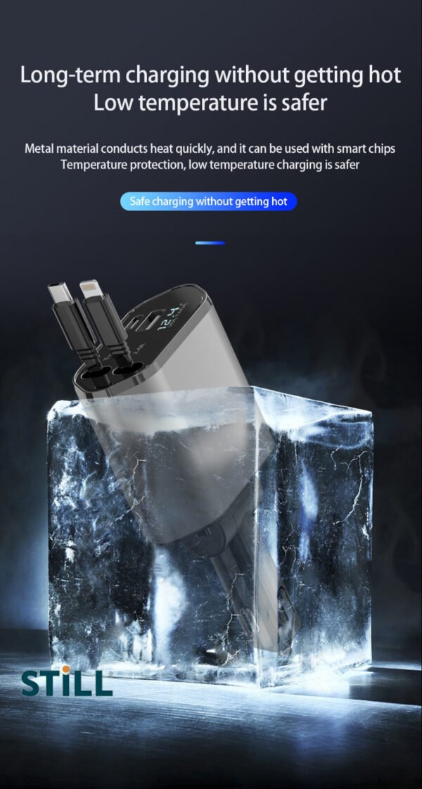 STILL Retractable Car Charger with Dual USB & Type-C Outputs - Image 2