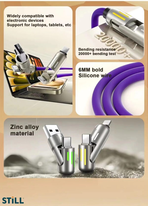 STILL 4-in-1 Liquid Silicone Fast Charge Cable with RGB Breathing Light - Image 2